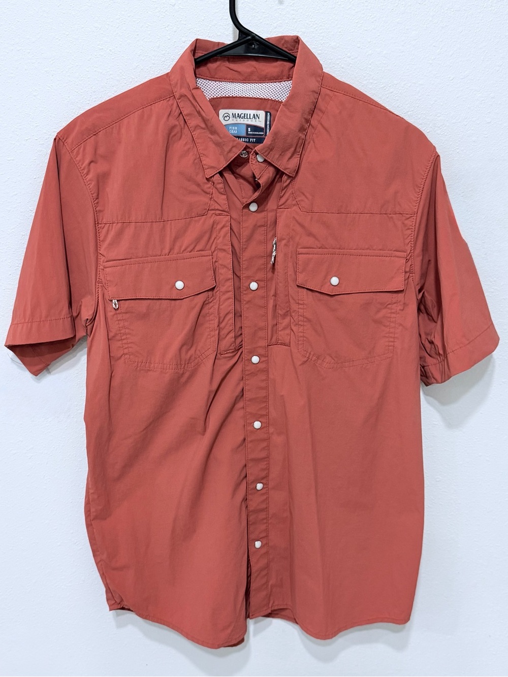 Magellan Pecos River Solid Short Sleeve Pearl Snap Shirt Mens Small